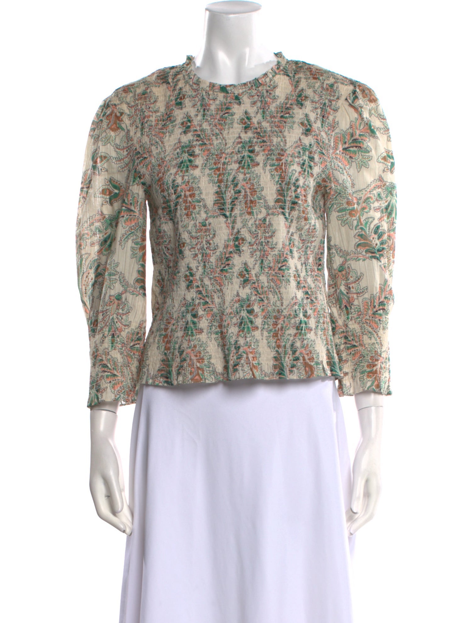 Veronica Beard Floral Print Crew Neck Blouse