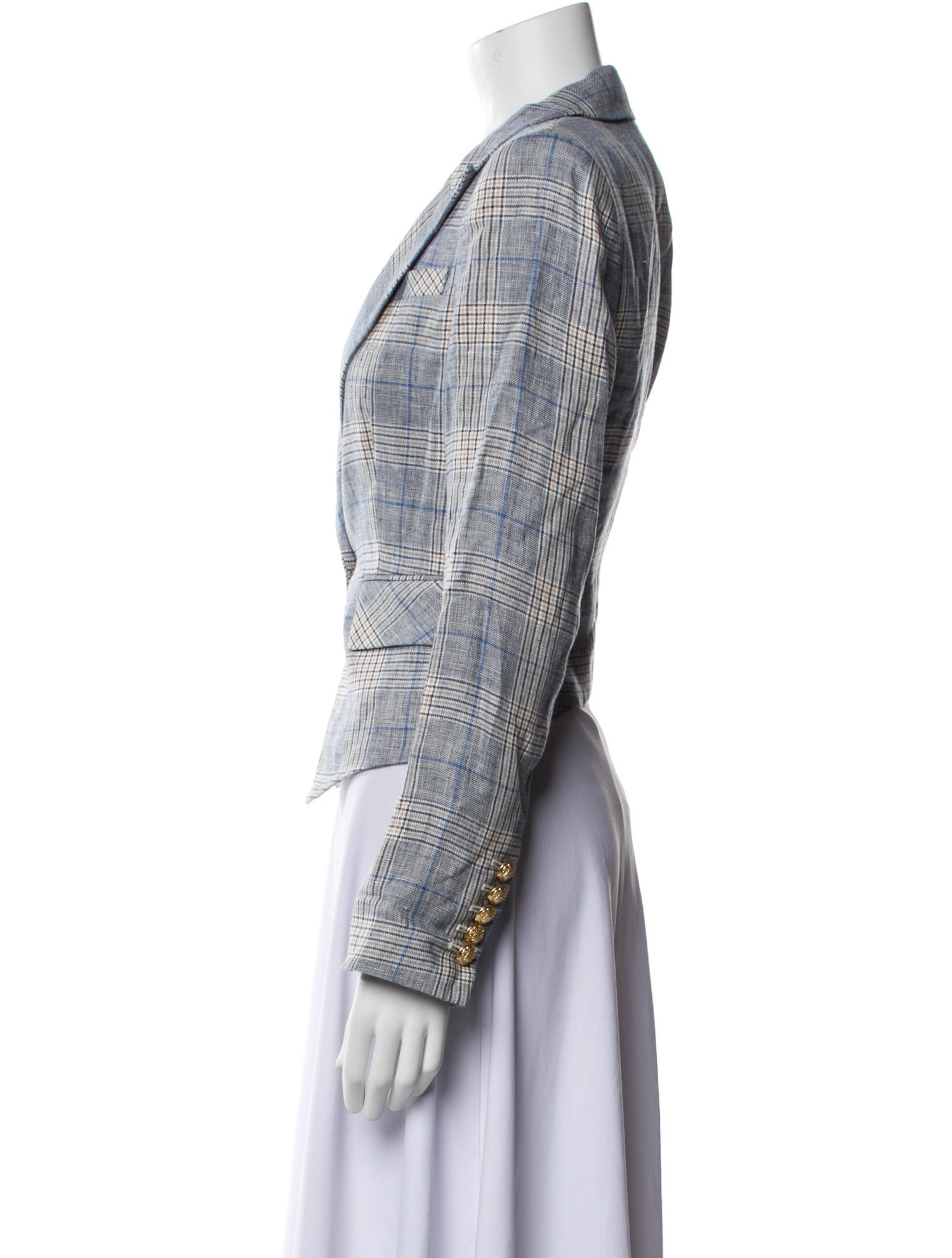 Veronica Beard Linen Plaid Print Blazer