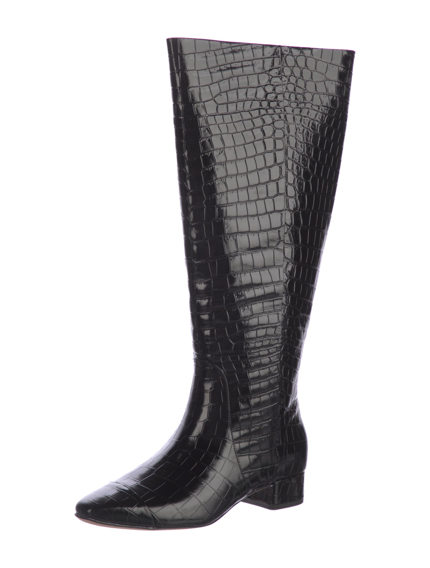 Veronica Beard Patent Leather Animal Print Riding Boots