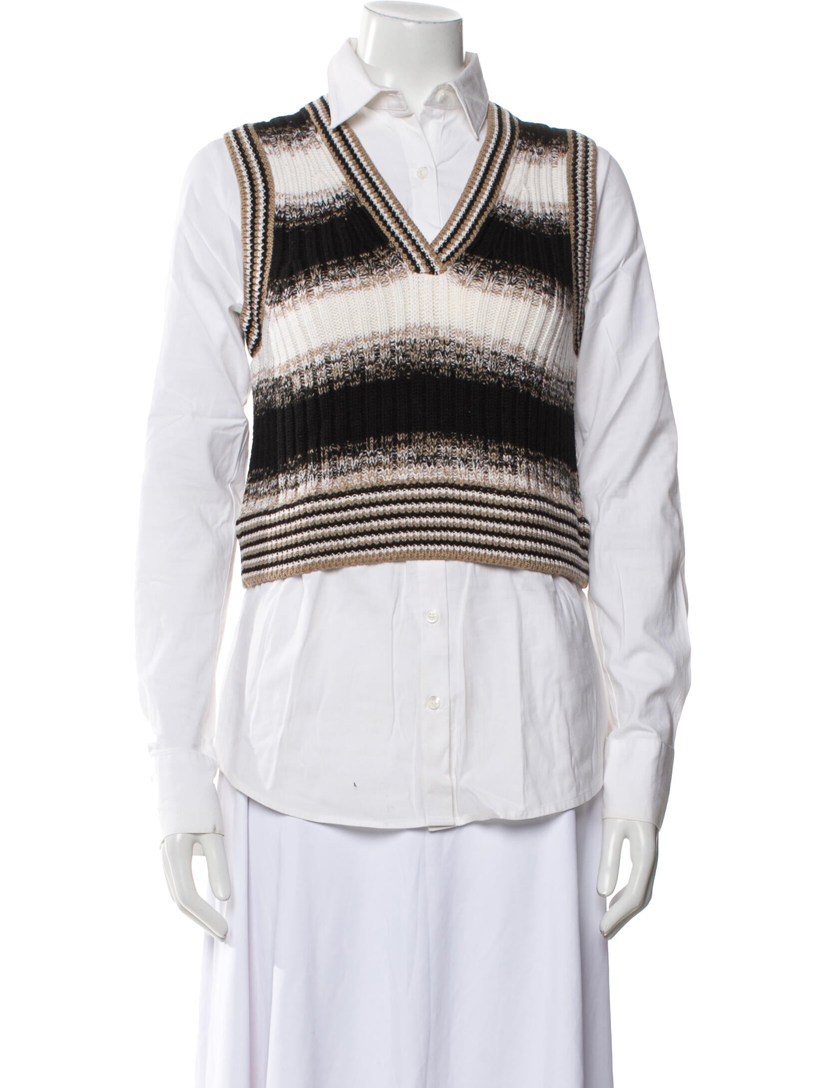 Veronica Beard Merino Wool Striped Button-Up Top