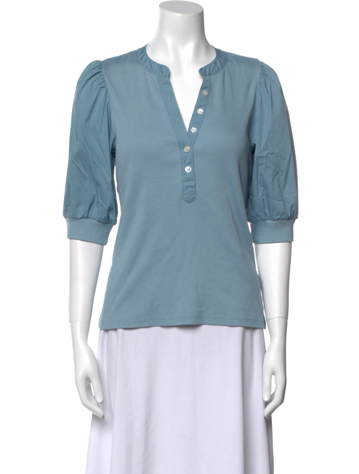 Veronica Beard V-Neck Three-Quarter Sleeve Polo