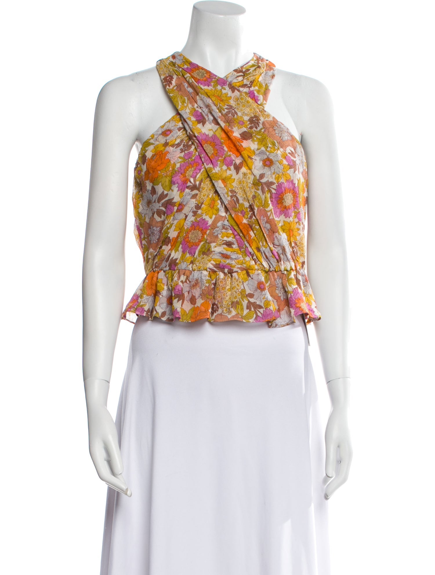 Veronica Beard Silk Floral Print Crop Top