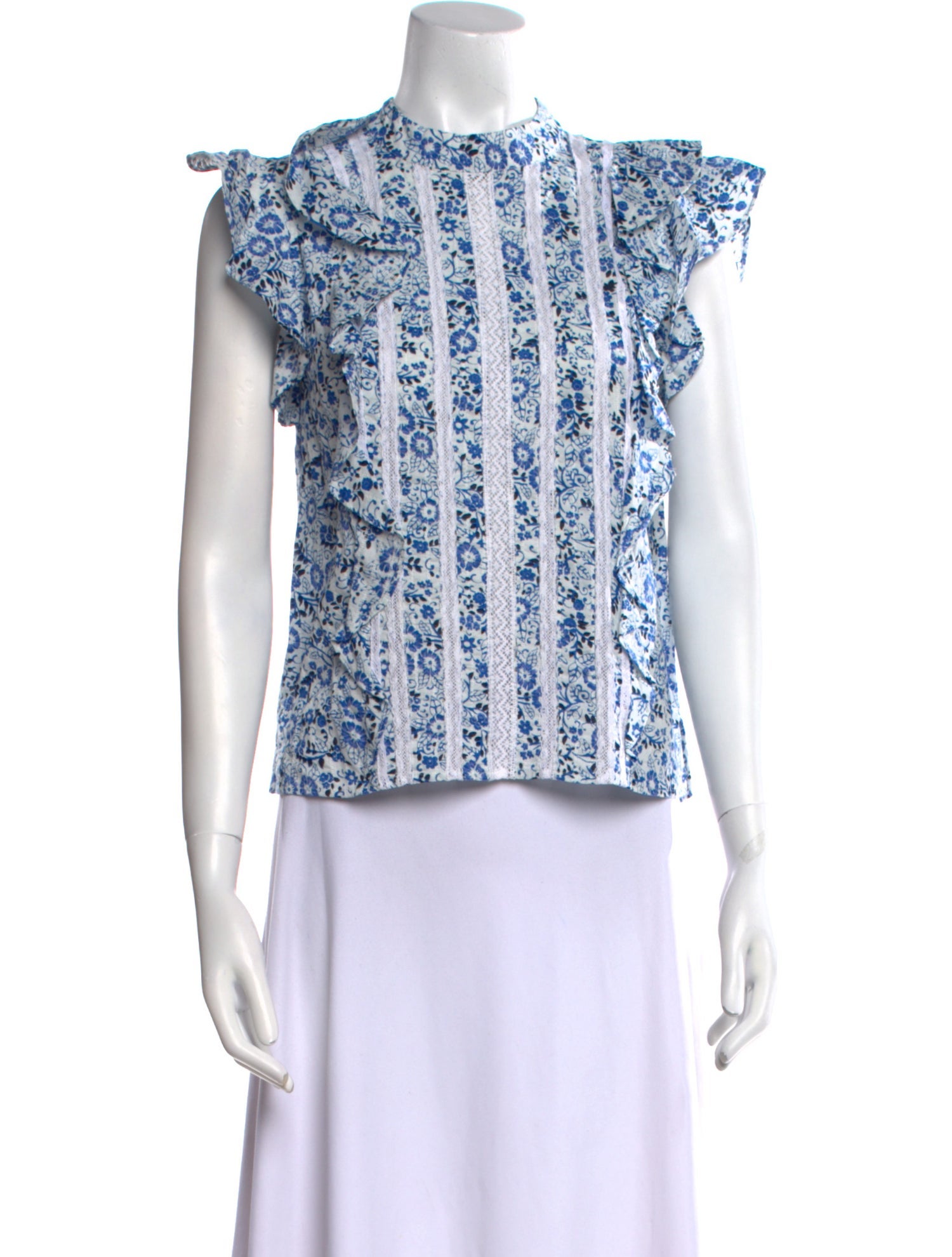 Veronica Beard Floral Print Mock Neck Blouse