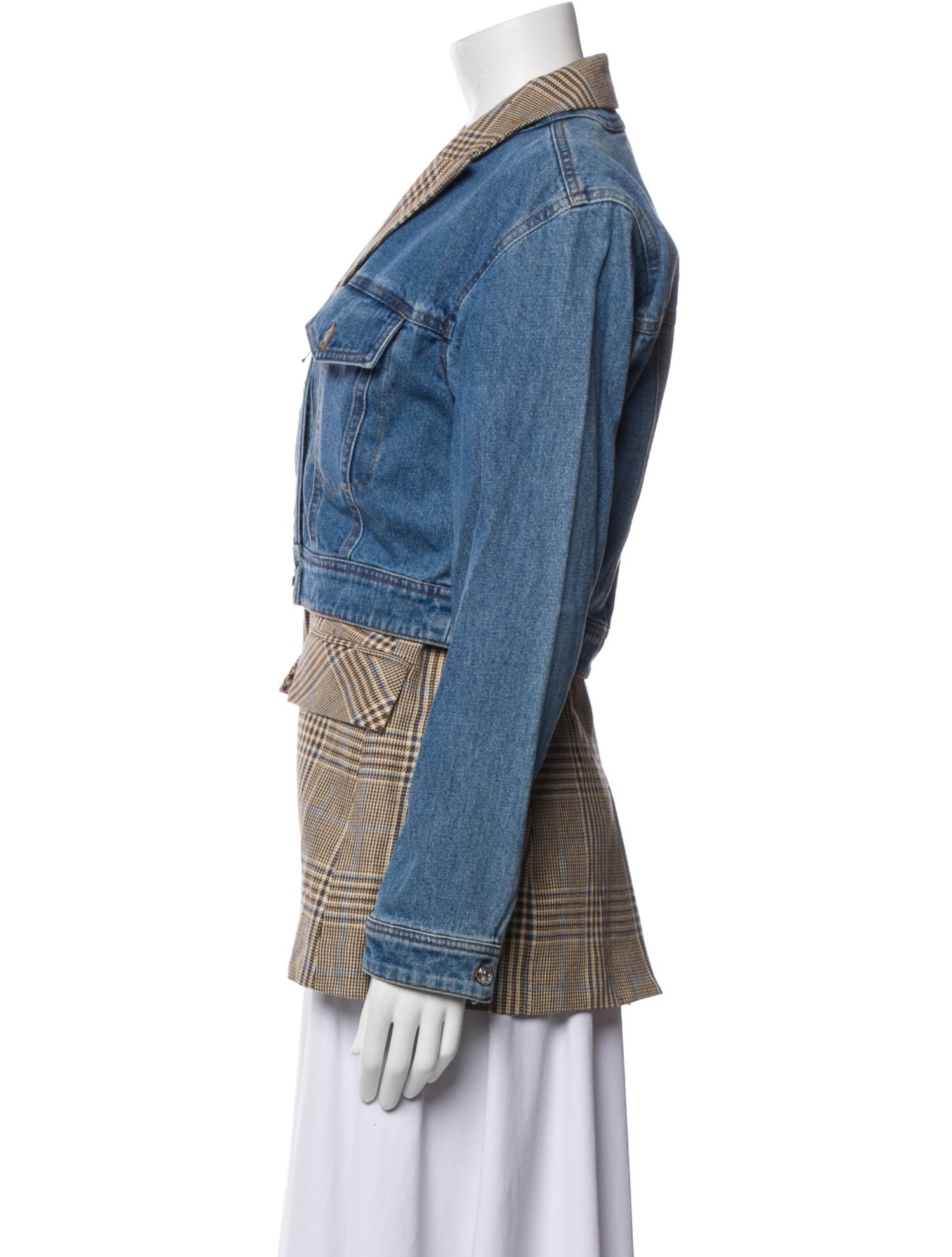 Veronica Beard Plaid Print Denim Jacket