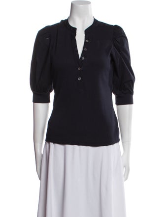 Veronica Beard V-Neck Three-Quarter Sleeve Polo