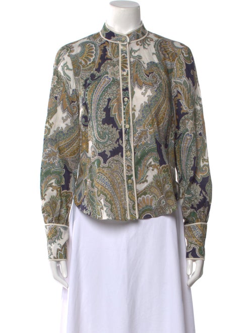 Veronica Beard Linen Paisley Print Button-Up Top