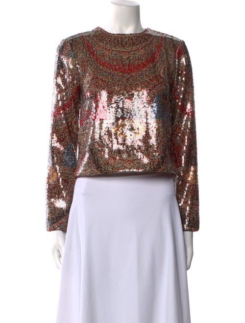 Veronica Beard Printed Bateau Neckline Crop Top