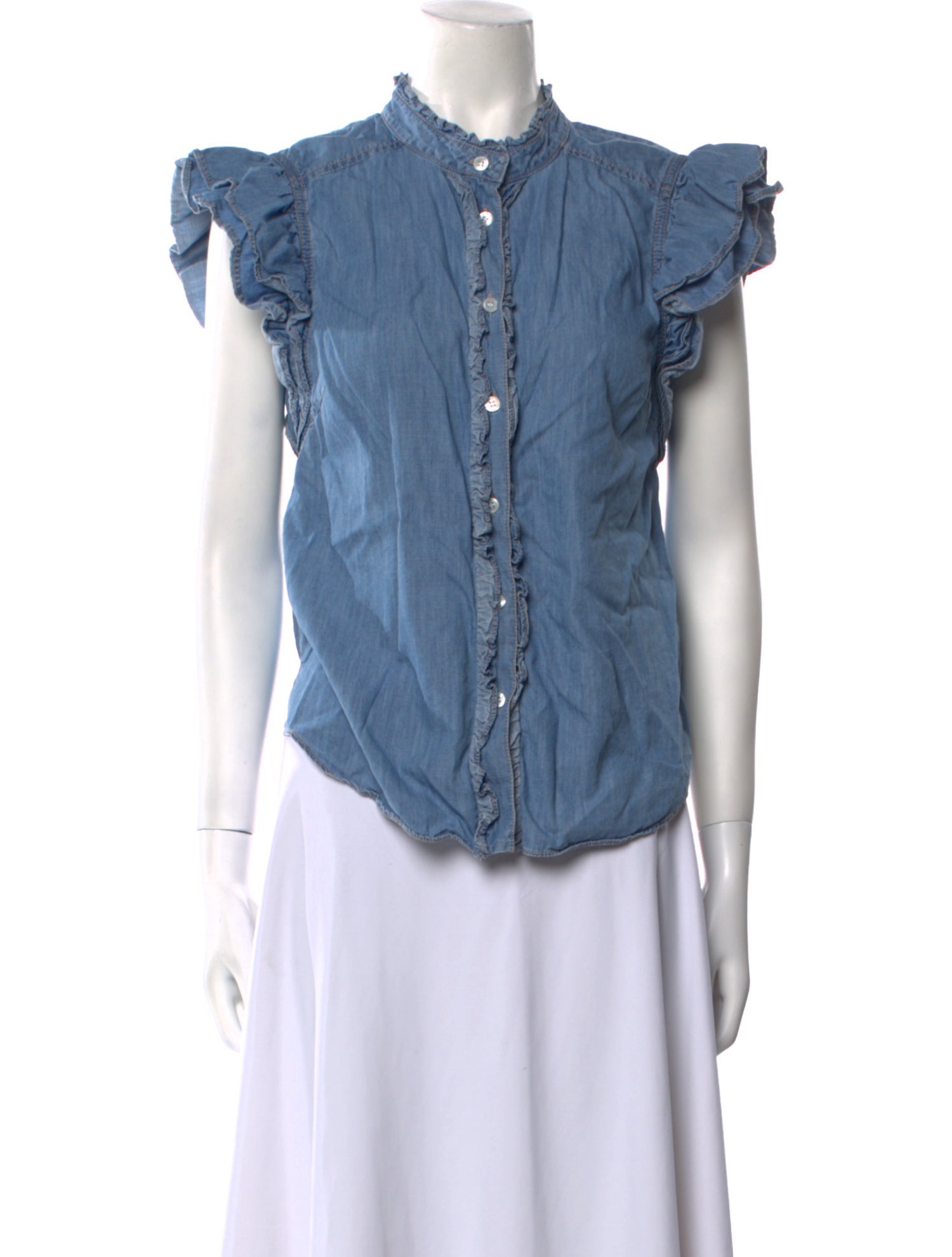 Veronica Beard Mock Neck Sleeveless Button-Up Top