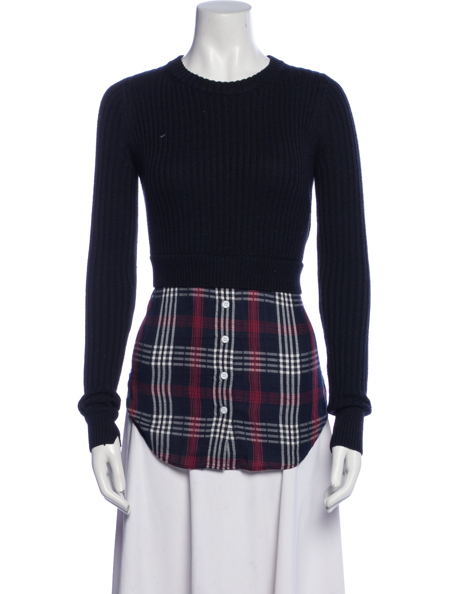 Veronica Beard Plaid Print Crew Neck Sweater