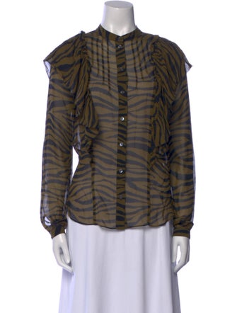 Veronica Beard Silk Animal Print Button-Up Top