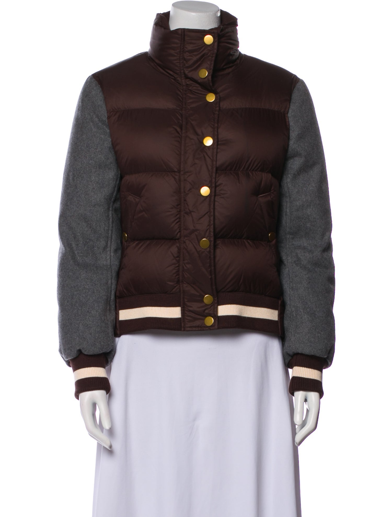Veronica Beard Nylon Colorblock Pattern Down Jacket