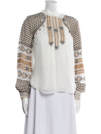 Veronica Beard Printed Crew Neck Blouse