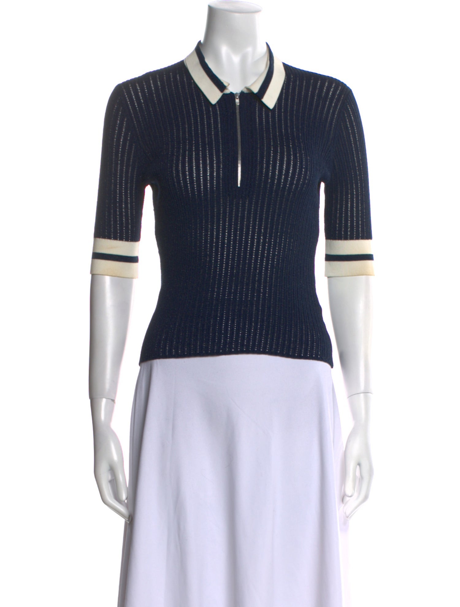 Veronica Beard Colorblock Pattern Three-Quarter Sleeve Polo