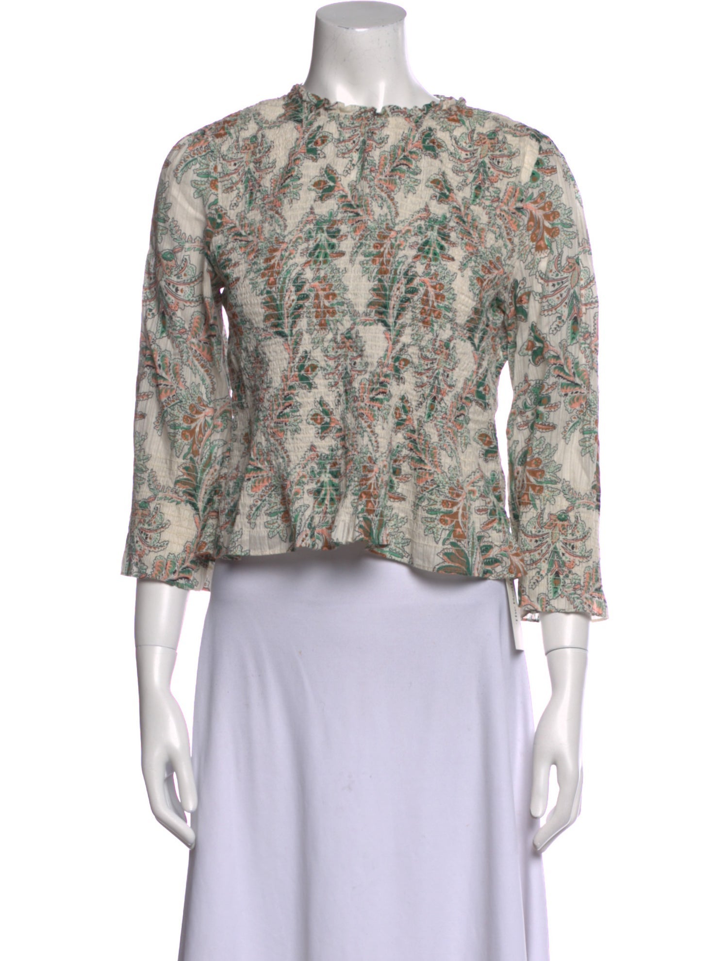 Veronica Beard Floral Print Crew Neck Blouse