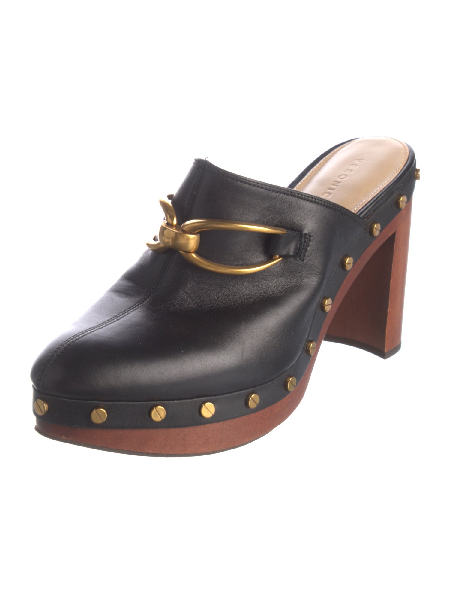 Veronica Beard Leather Studded Accents Mules