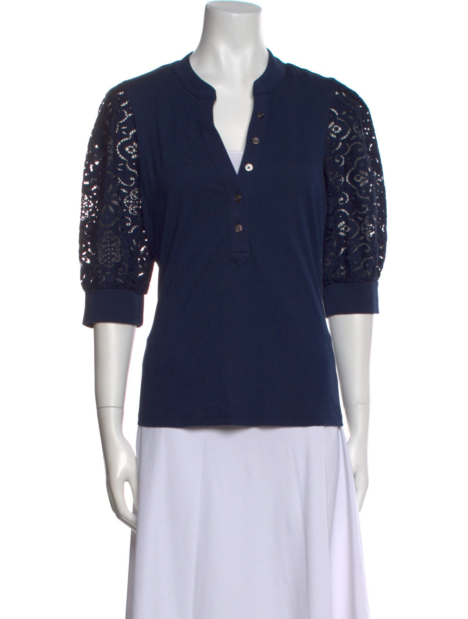 Veronica Beard V-Neck Three-Quarter Sleeve Polo