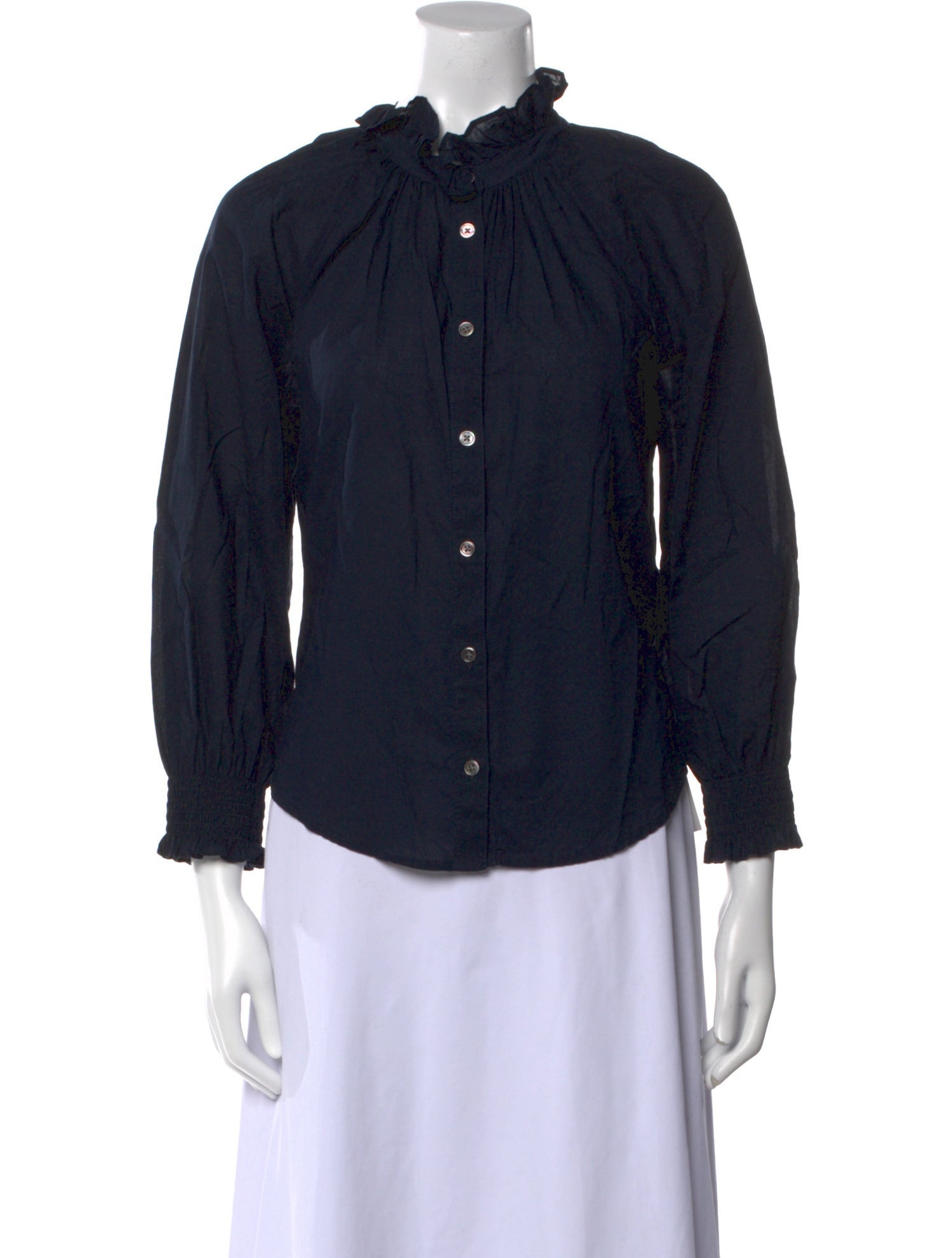 Veronica Beard Mock Neck Three-Quarter Sleeve Button-Up Top