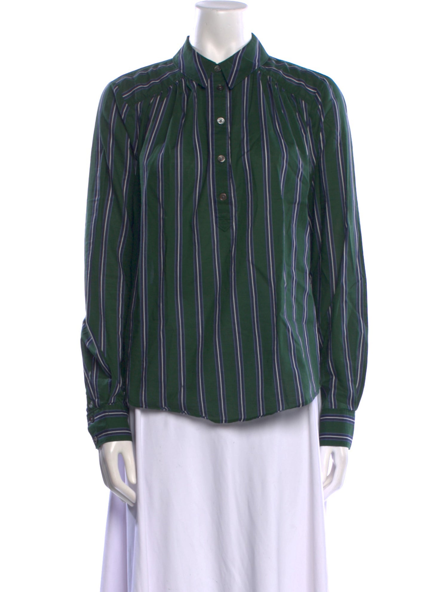 Veronica Beard Striped Long Sleeve Button-Up Top