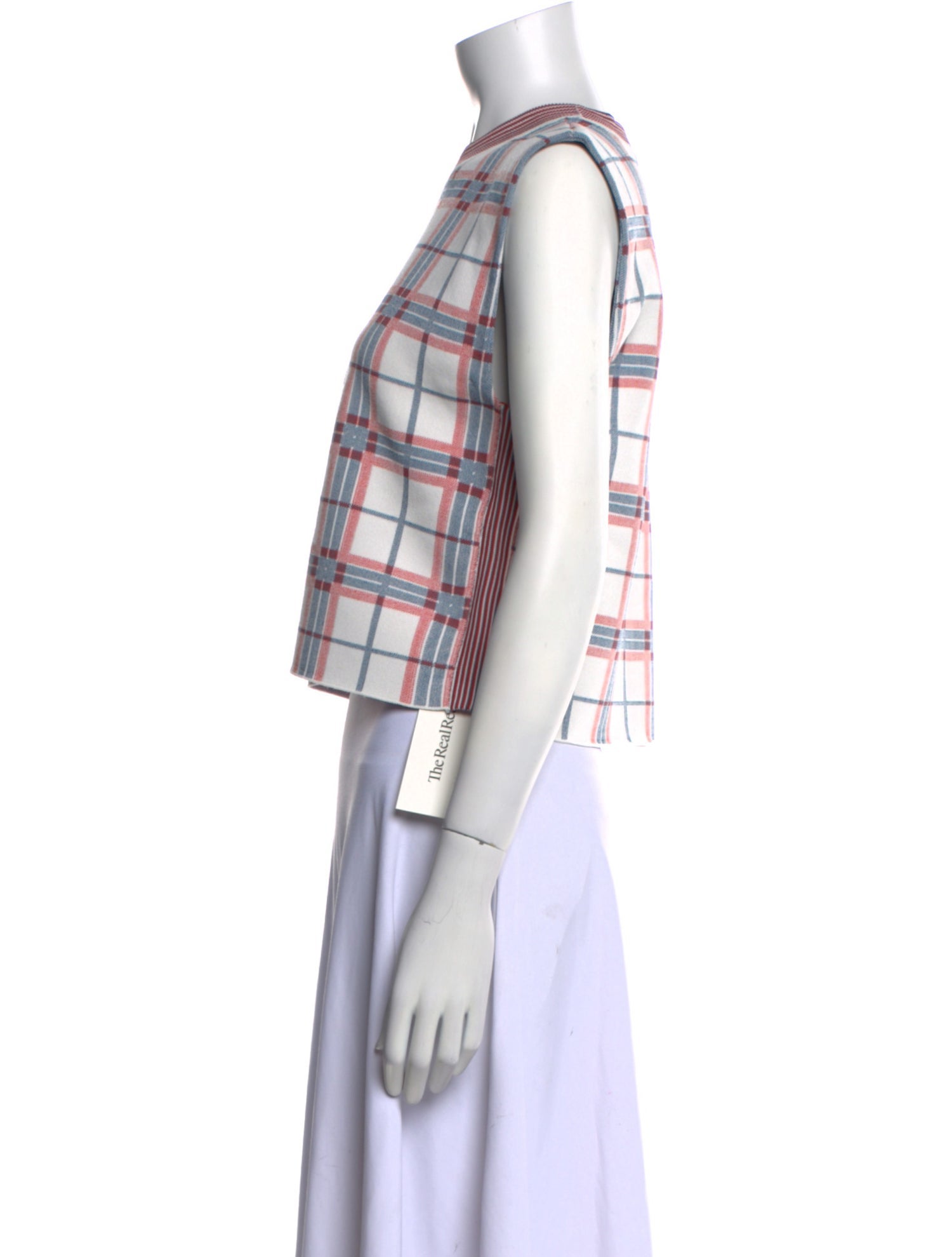 Veronica Beard Plaid Print Crew Neck Crop Top