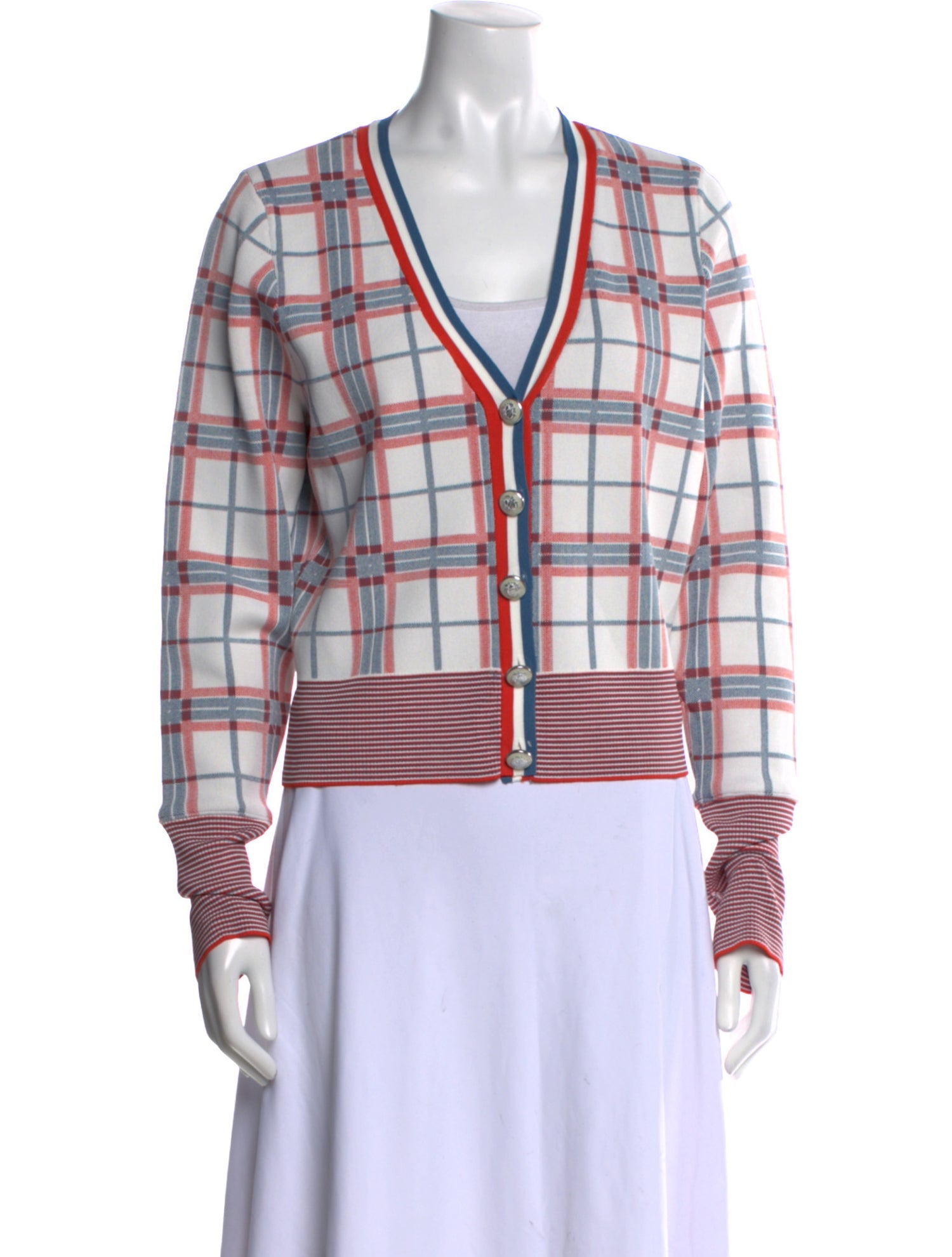 Veronica Beard Plaid Print V-Neck Sweater