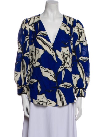 Veronica Beard Floral Print V-Neck Blouse
