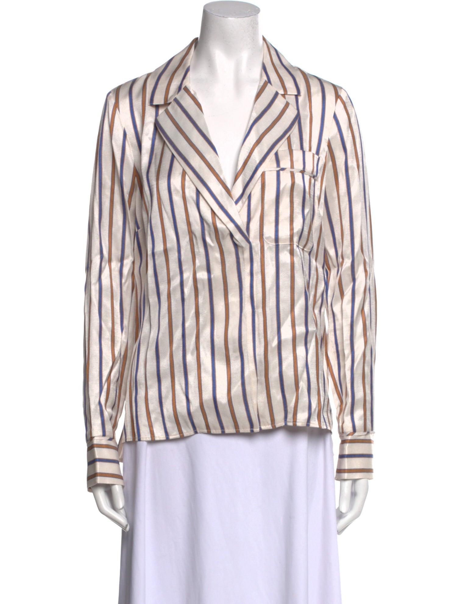 Veronica Beard Striped Long Sleeve Button-Up Top