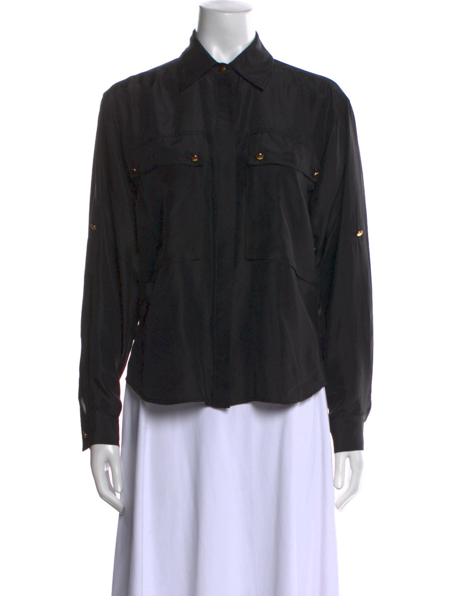 Veronica Beard Silk Long Sleeve Button-Up Top