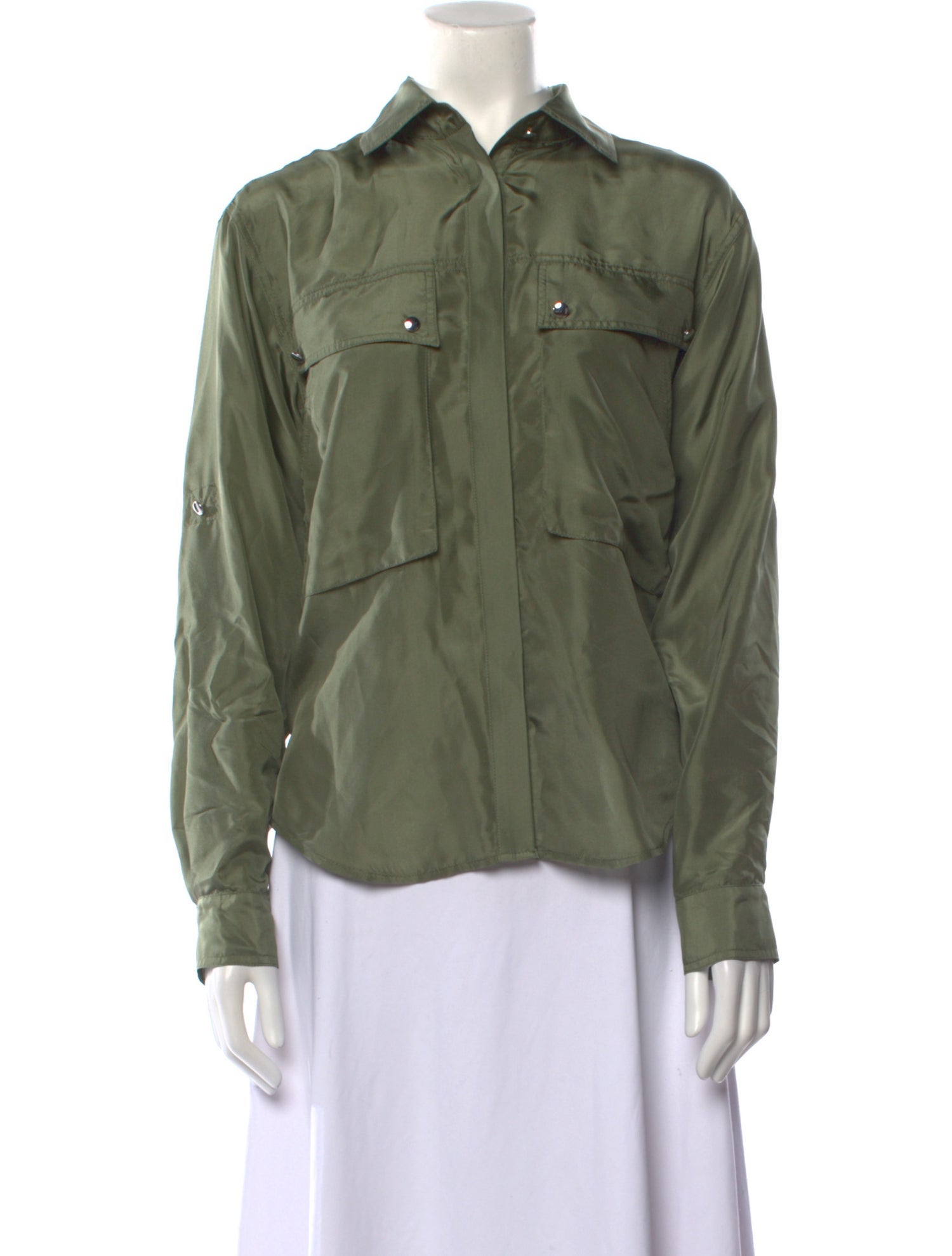 Veronica Beard Silk Long Sleeve Button-Up Top