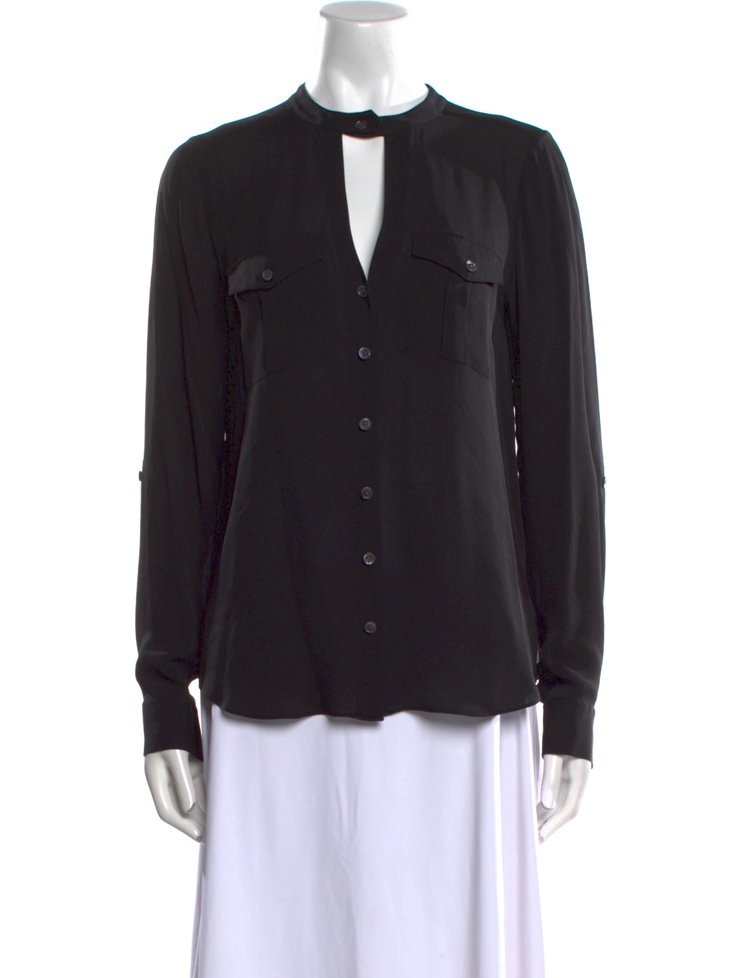 Veronica Beard Silk Crew Neck Button-Up Top