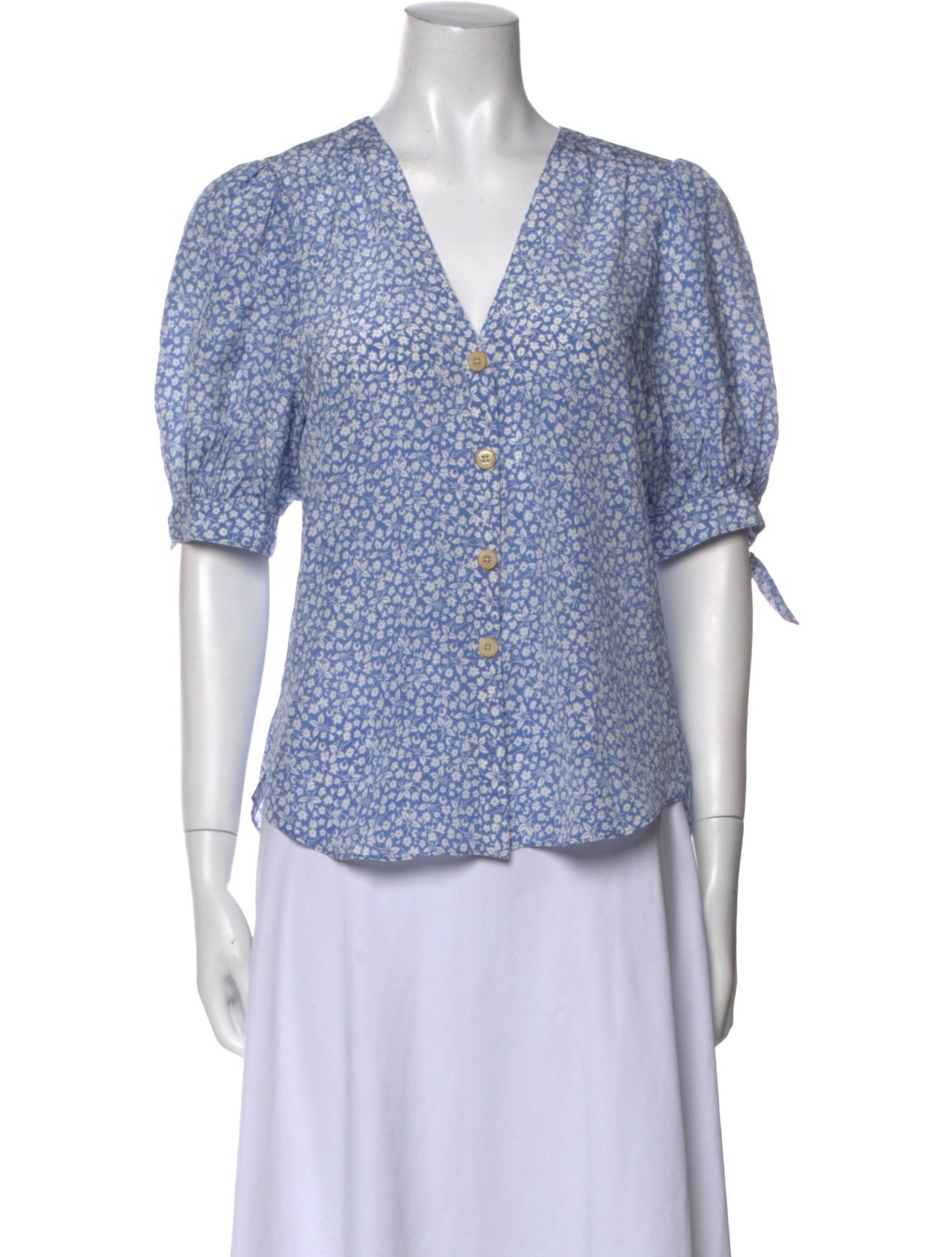 Veronica Beard Silk Floral Print Button-Up Top