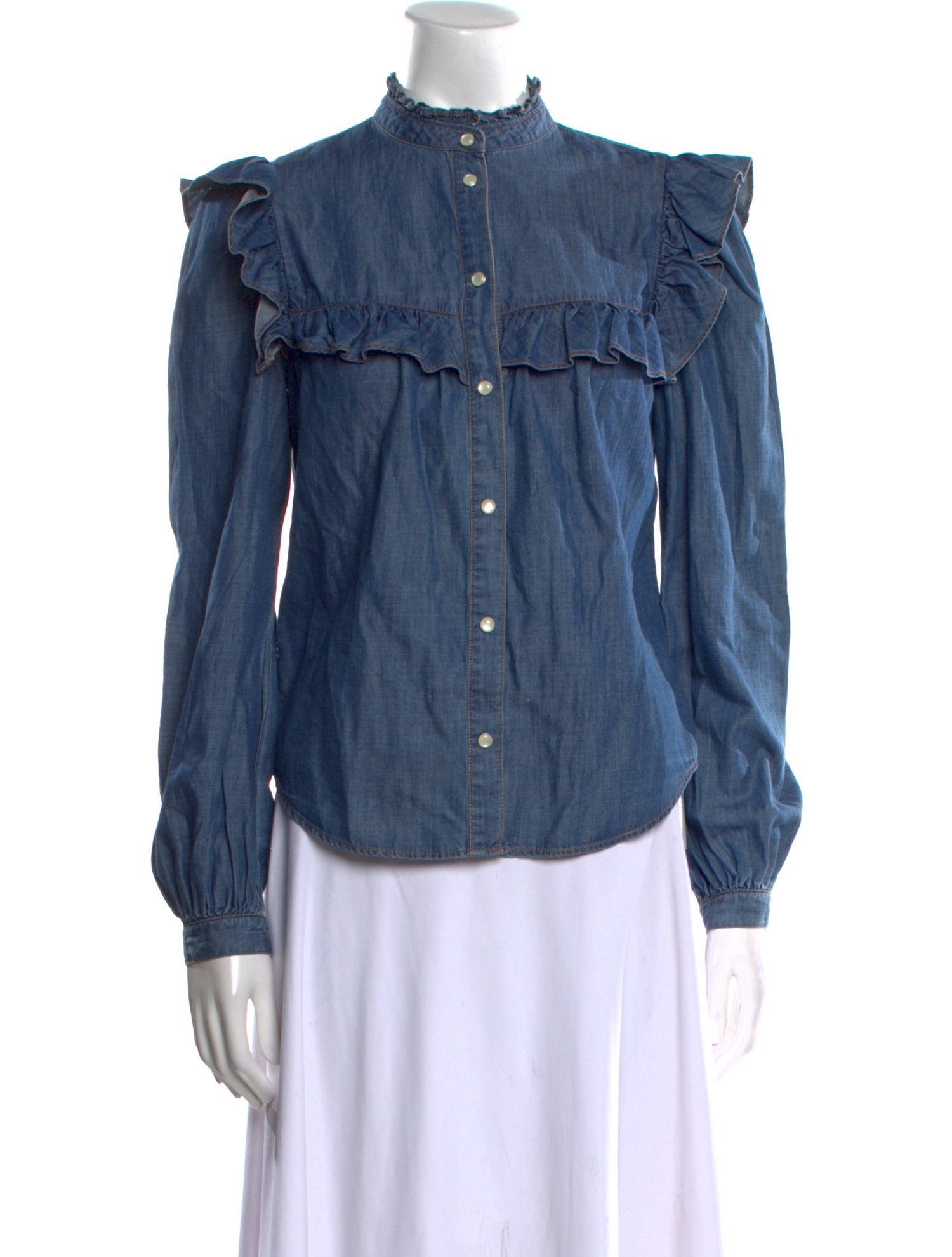 Veronica Beard Mock Neck Long Sleeve Button-Up Top