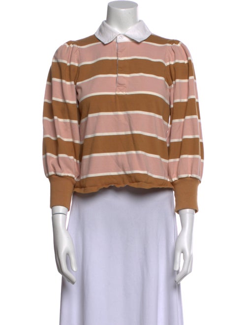 Veronica Beard Striped Three-Quarter Sleeve Crop Top