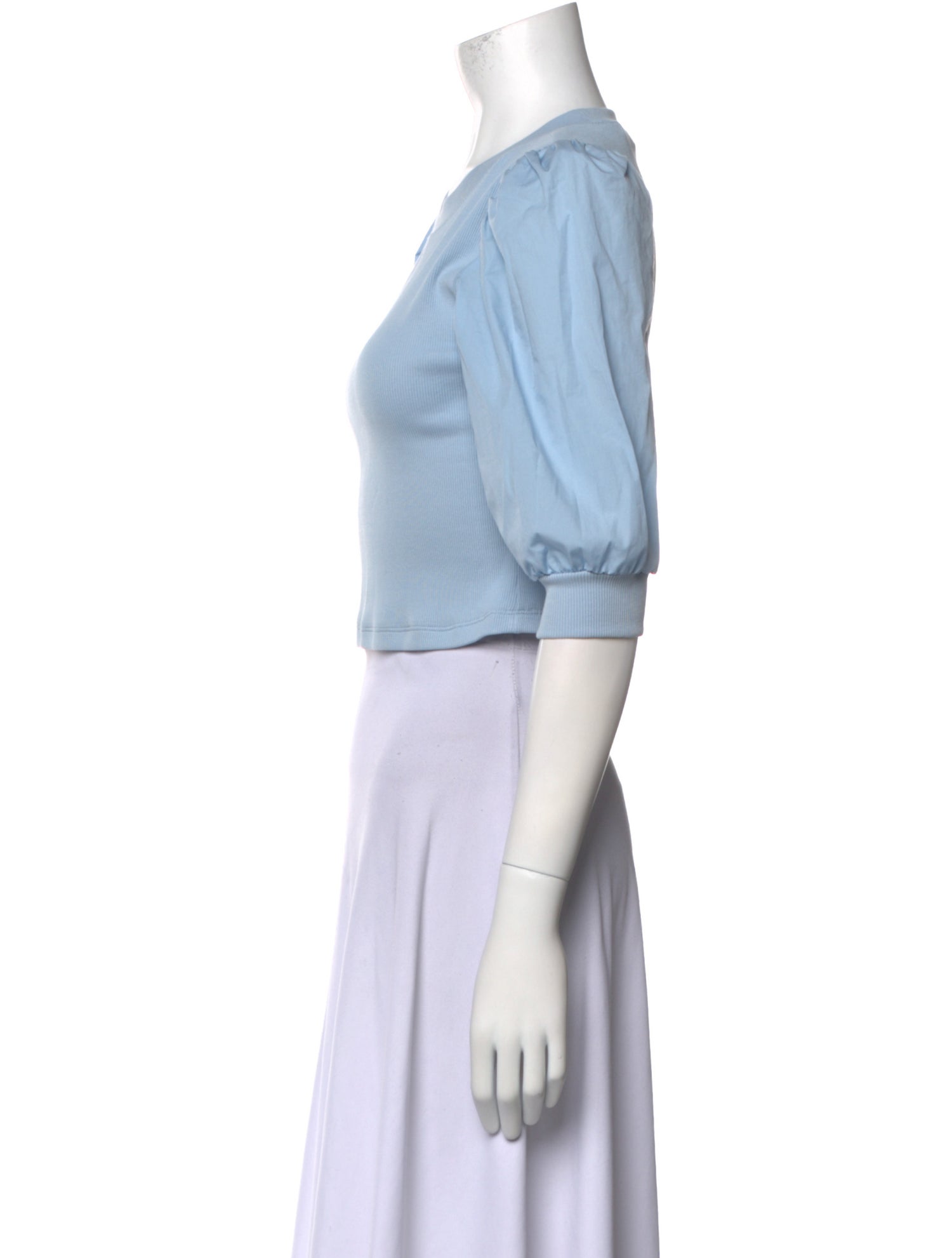 Veronica Beard Crew Neck Three-Quarter Sleeve Crop Top