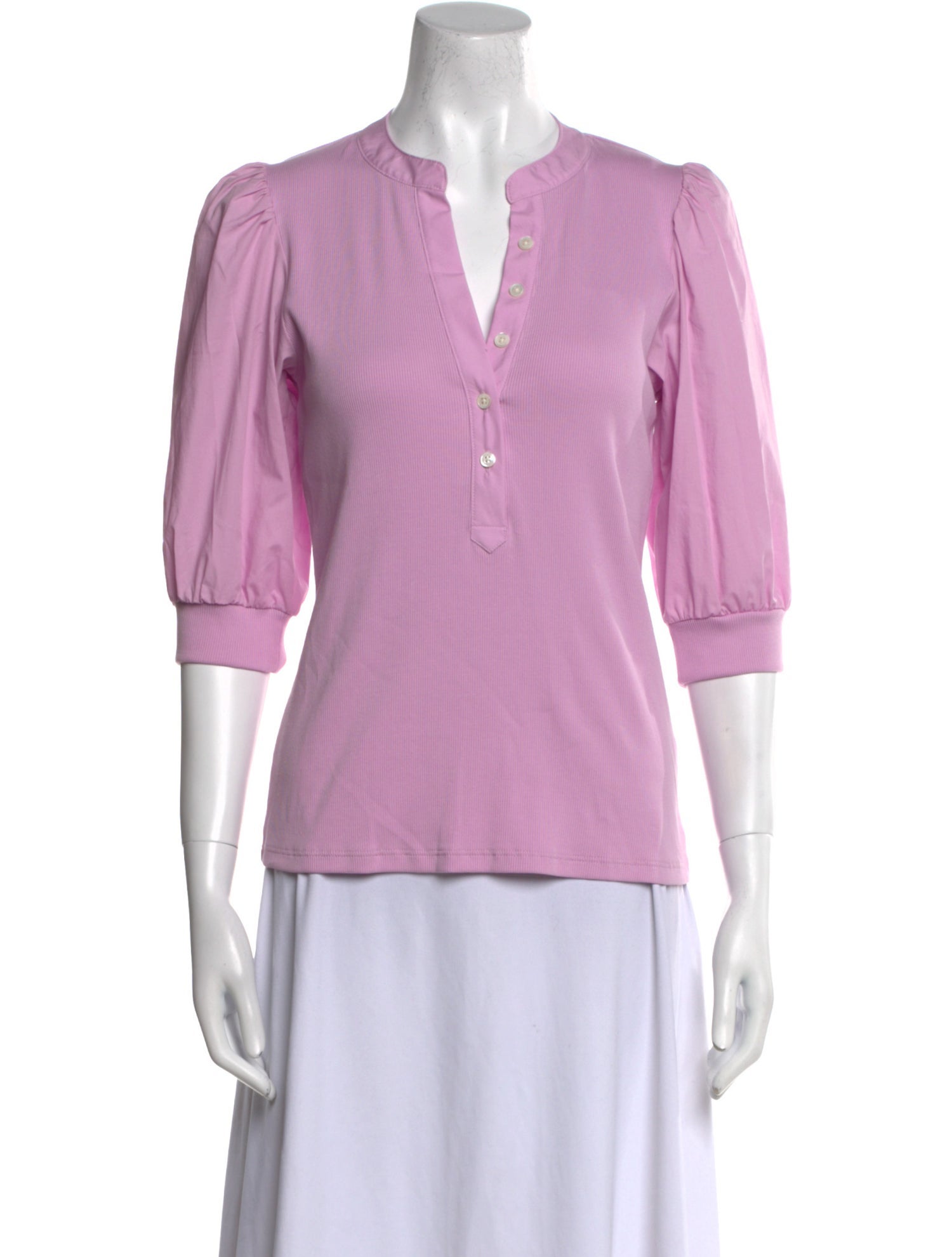 Veronica Beard V-Neck Three-Quarter Sleeve Polo