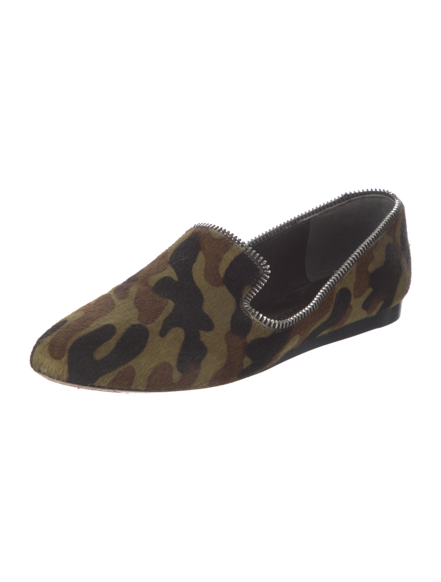 Veronica Beard Ponyhair Camouflage Print Loafers