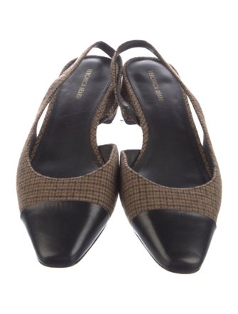 Veronica Beard Houndstooth Print Leather Trim Embellishment Slingback Pumps