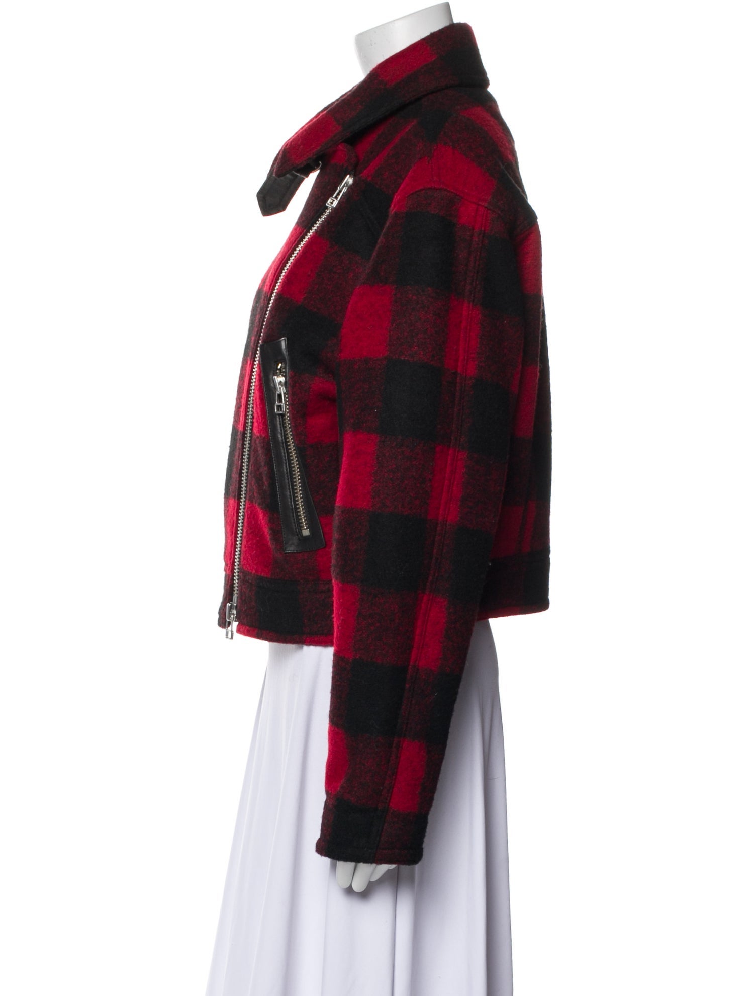 Veronica Beard Plaid Print Biker Jacket