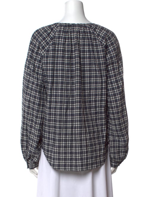 Veronica Beard Plaid Print Crew Neck Button-Up Top