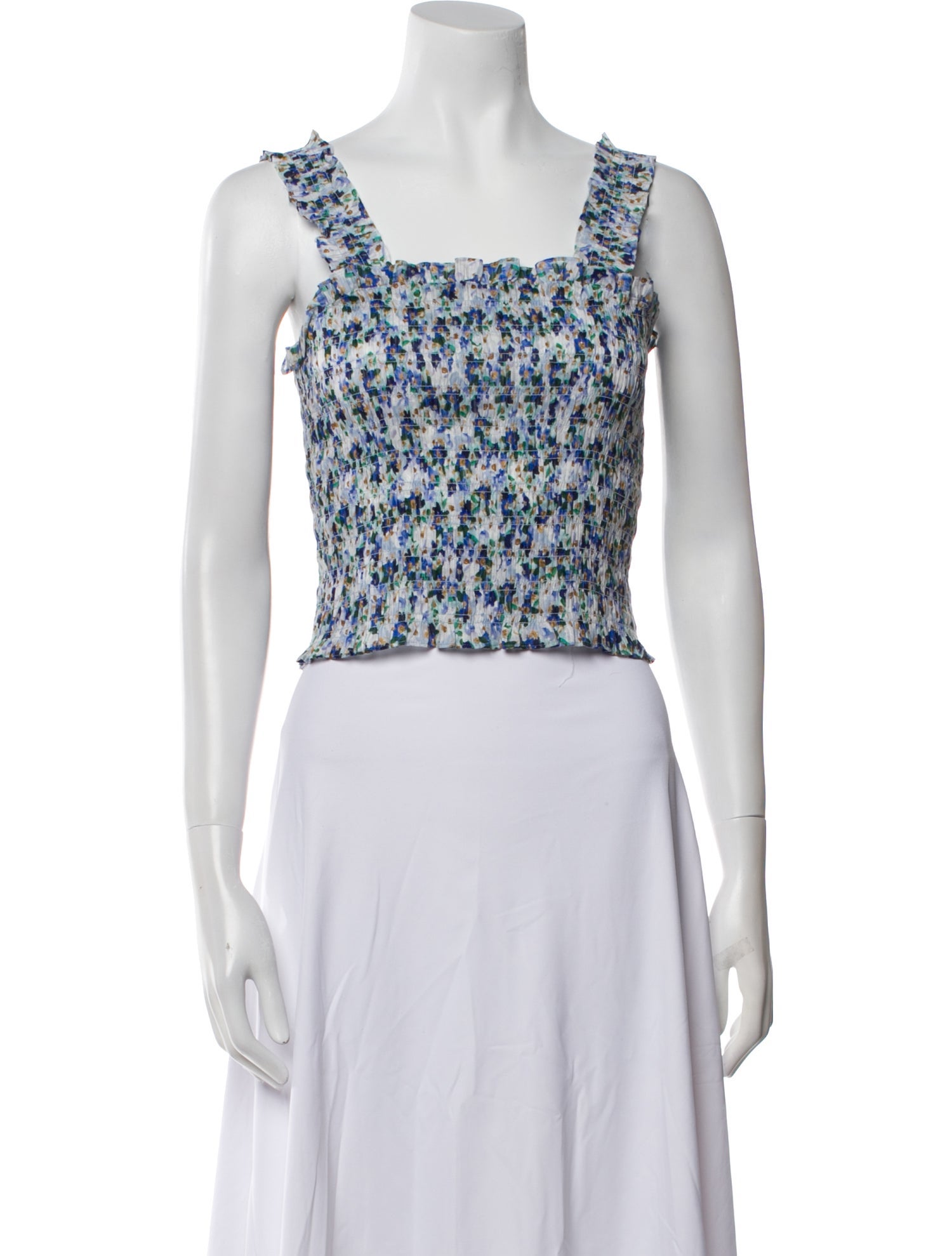 Veronica Beard Floral Print Square Neckline Crop Top