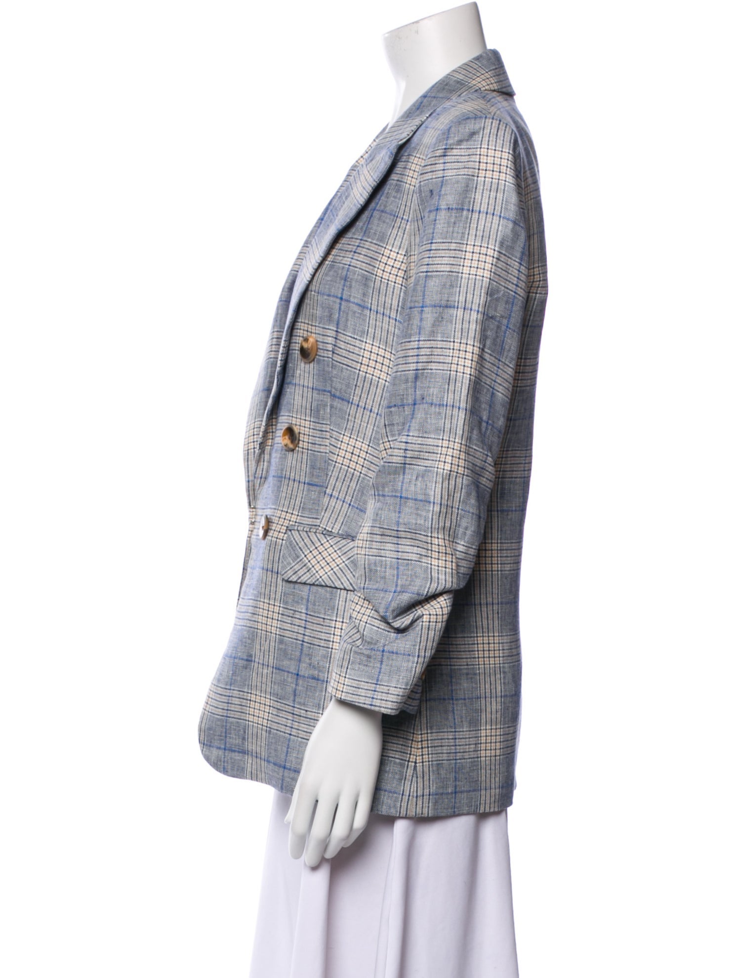 Veronica Beard Linen Plaid Print Blazer
