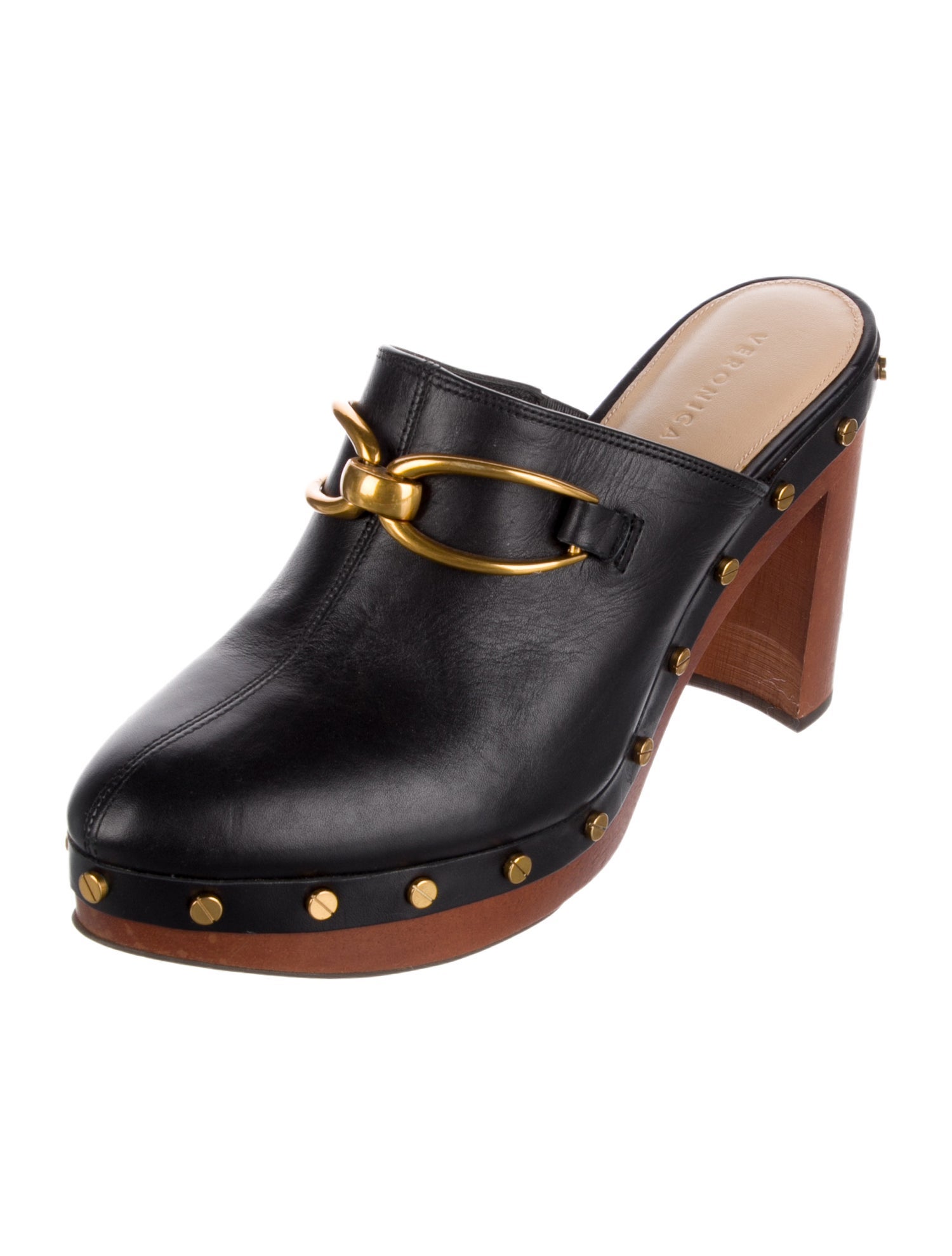 Veronica Beard Leather Studded Accents Mules