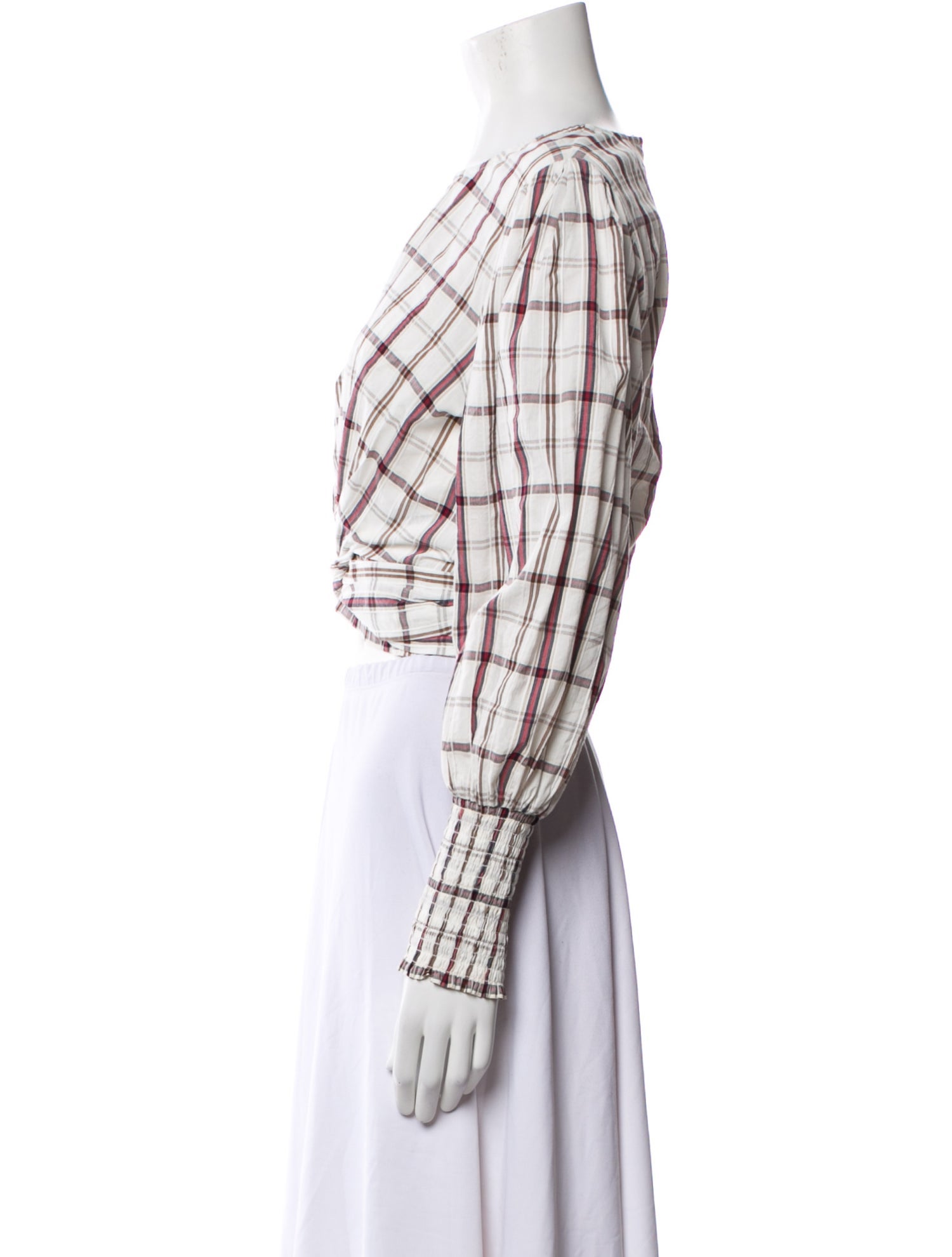 Veronica Beard Plaid Print Bateau Neckline Crop Top