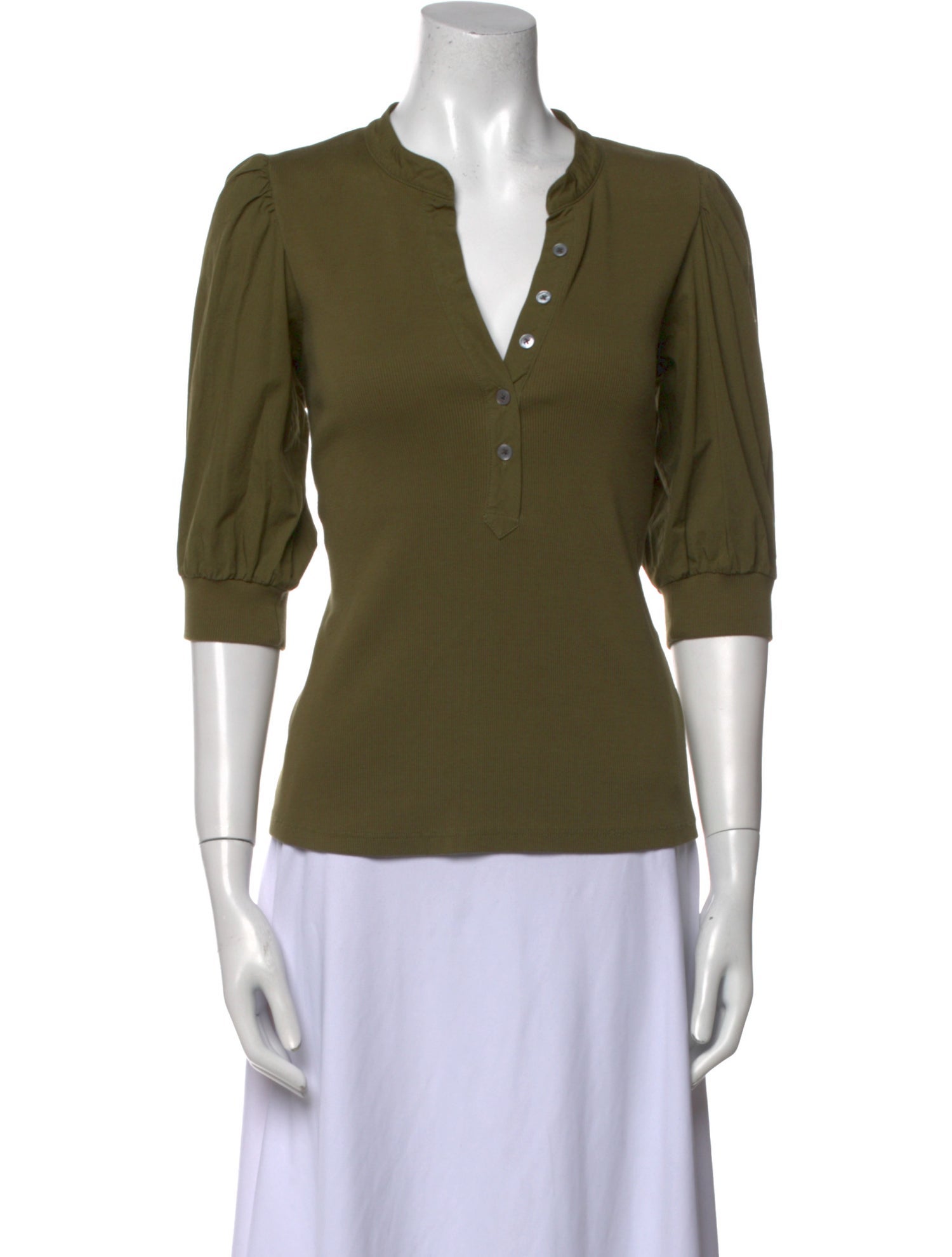 Veronica Beard V-Neck Three-Quarter Sleeve Polo