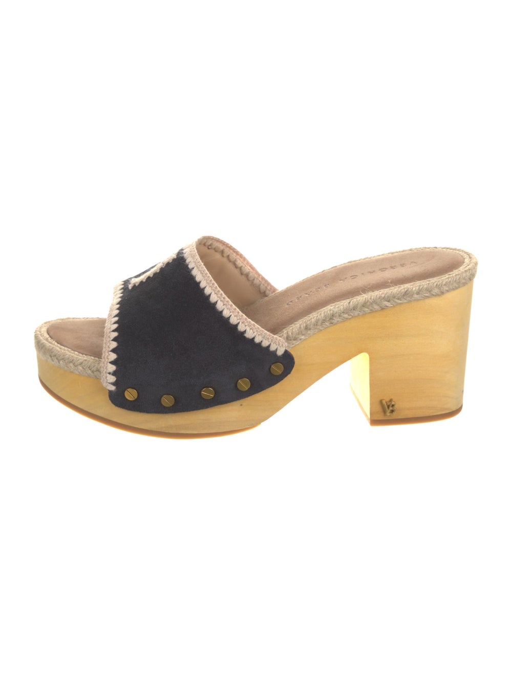 Veronica Beard Suede Slides Blue & Neutrals Print… - image 1