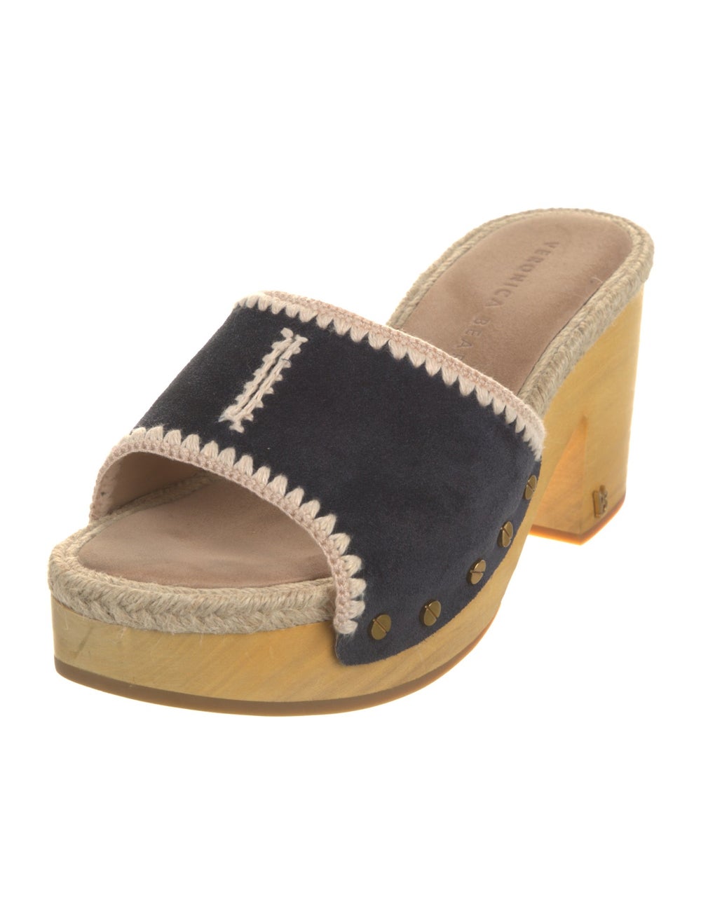 Veronica Beard Suede Slides Blue & Neutrals Print… - image 2