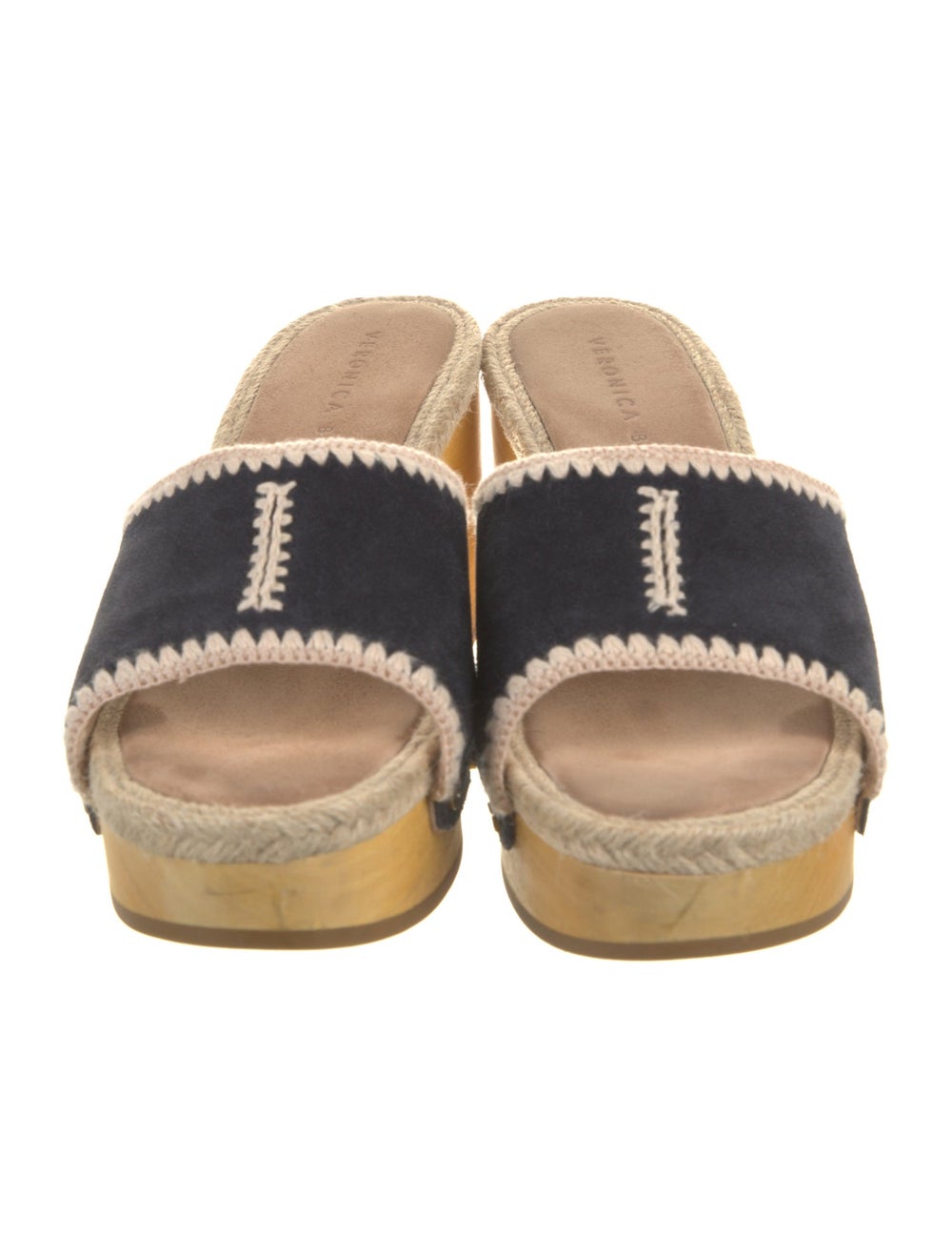 Veronica Beard Suede Slides Blue & Neutrals Print… - image 3