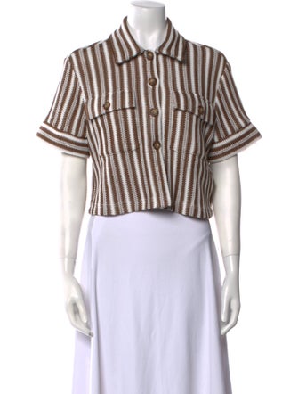 Veronica Beard Striped Short Sleeve Crop Top