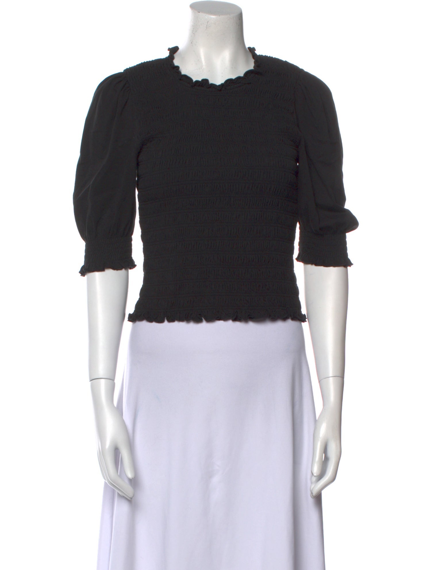 Veronica Beard Crew Neck Three-Quarter Sleeve Crop Top