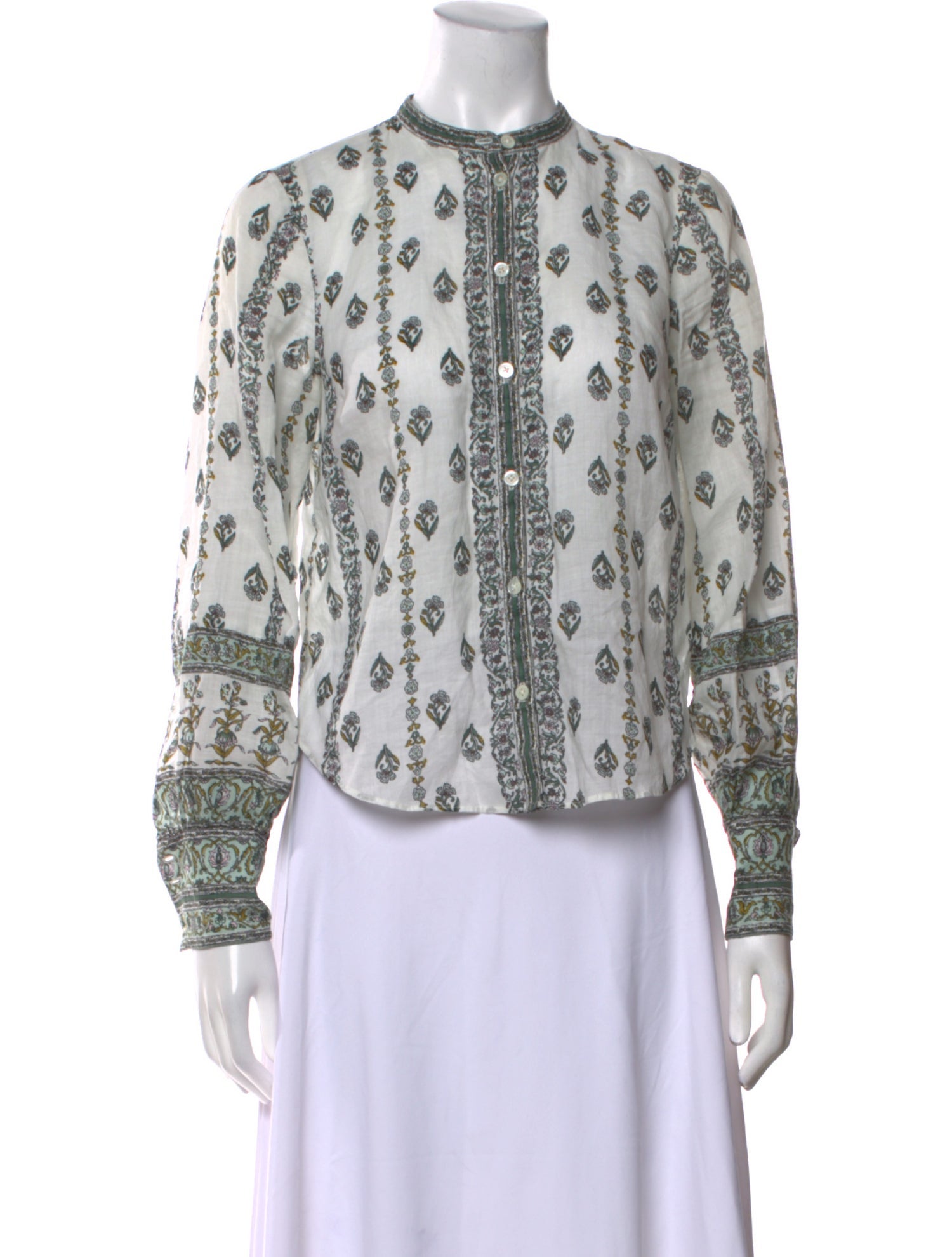 Veronica Beard Printed Mock Neck Button-Up Top