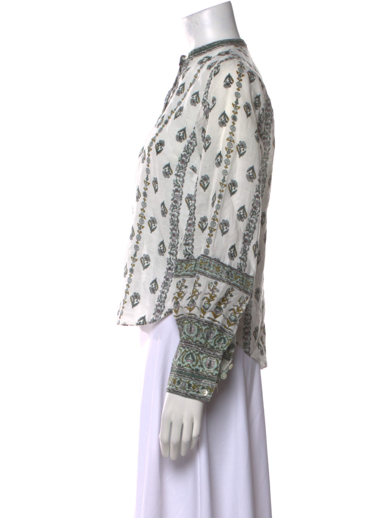 Veronica Beard Printed Mock Neck Button-Up Top